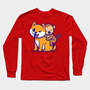 Cute Dog And Monkey Cartoon Long Sleeve T-Shirt